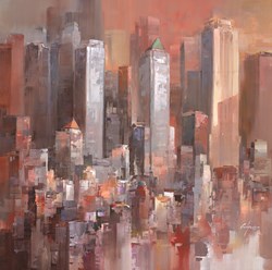 City Shadows II by Wilfred - Original Painting on Box Canvas sized 38x38 inches. Available from Whitewall Galleries